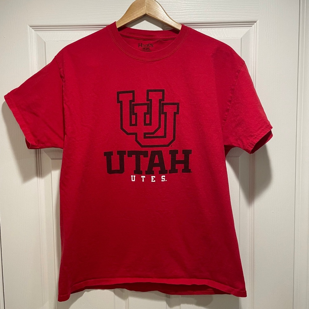 Hanes Mens Utah Utes T-Shirt Large Red Cotton Blend NCAA Collegiate Graphic Tee - Picture 3 of 7